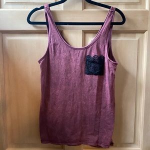 Purple Hand Dyed Tank with Black Lace Pocket